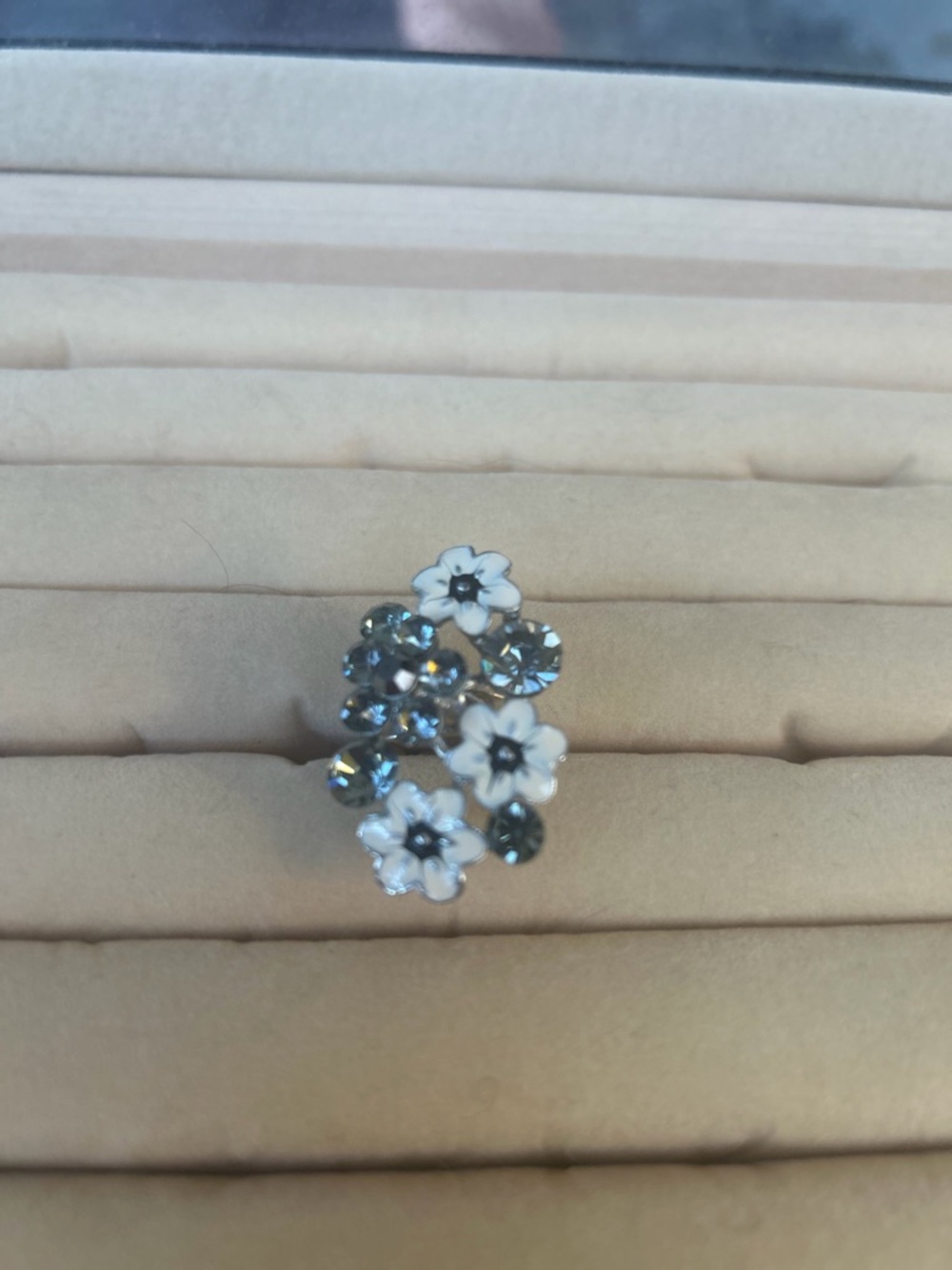 Delicate White Floral Crystal Ring - Women's Jewelry